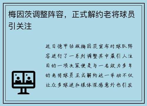 梅因茨调整阵容，正式解约老将球员引关注